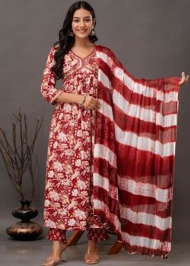 Readymade Red Floral Printed Pant Suit Set