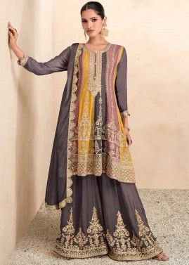 Multicolor Embroidered Flared Palazzo Suit Set