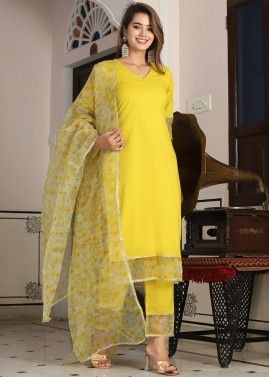 Yellow Readymade Printed Pant Suit Set