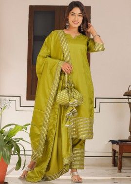 Readymade Green Lace Work Pant Suit Set