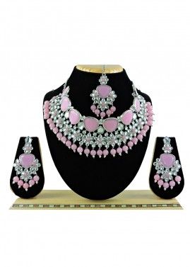 Pink Studded Stone Necklace Set