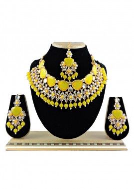 Studded Stone Yellow Necklace Set