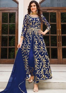Blue Sequins Embroidered Slit Style Anarkali Suit Set