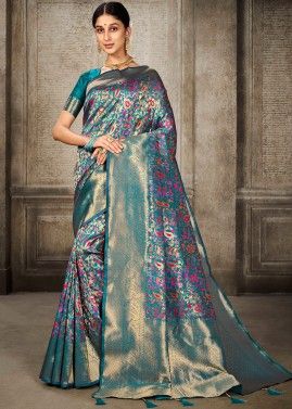 Multicolor Banarasi Silk Saree With Blouse