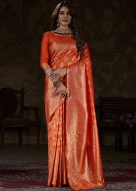 Orange Zari Woven Wedding Saree