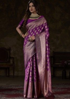 Purple Zari Woven Saree With Blouse