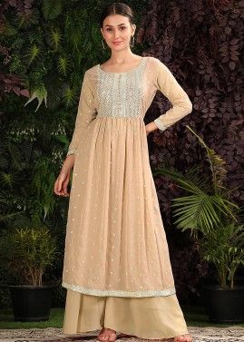 Golden Embroidered Suit Set In Georgette