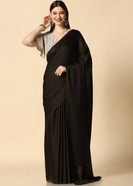 Black Plain Saree In Silk