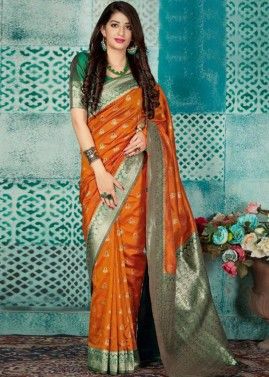 Orange Art Silk Classic Style Saree