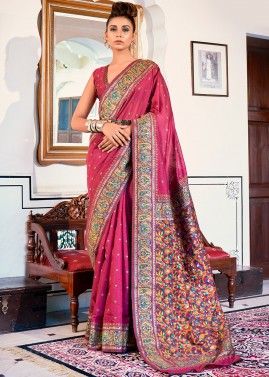 Pink Traditional Saree In Art Pashmina Silk