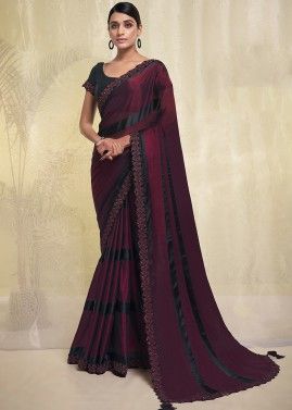Red Wine Embroidered Georgette Saree