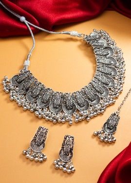 Silver Oxidised Necklace Set & Mangtikka