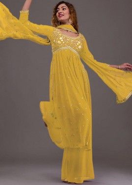 Readymade Yellow Embroidered Palazzo Suit