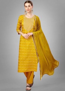 Yellow Embroidered Pant Suit Set