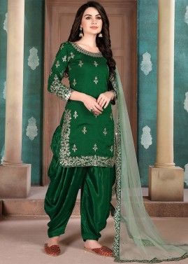 Green Art Silk Embroidered Punjabi Suit