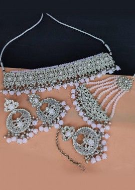 White Stone Studded Choker Necklace Set