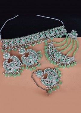 Green Choker Necklace Set In Stone Work