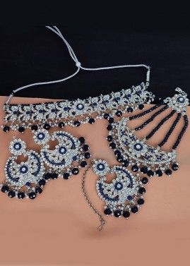 Blue Choker Necklace Set In Stone Work 