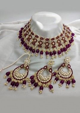 Purple Beads Studded Choker Necklace Set