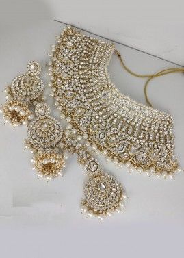 White  Kundan studded Choker Necklace Set 