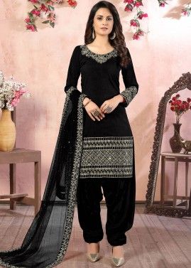 Black Embroidered Punjabi Suit Set