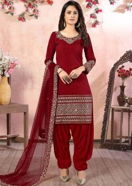 Red Embroidered Punjabi Suit Set