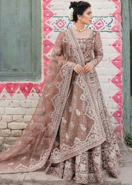 Brown Embroidered Anarkali Suit Set