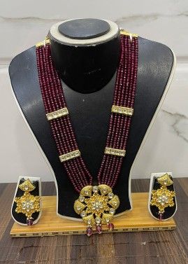 Magenta Beaded Multichain Necklace Set