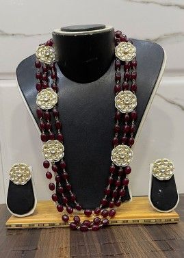 Maroon Beaded Multichain Necklace Set
