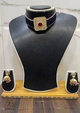 Blue Kundan Studded Choker Necklace Set