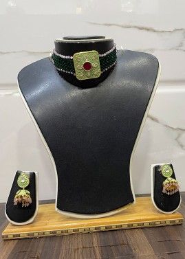Green Meenakari Work Choker Necklace Set