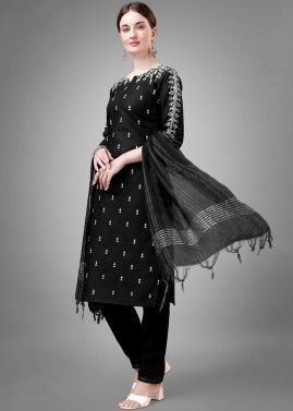 Black Printed Readymade Cotton Pant Suit 