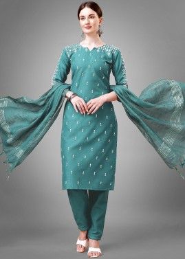 Green Readymade Cotton Printed Pant Suit Set