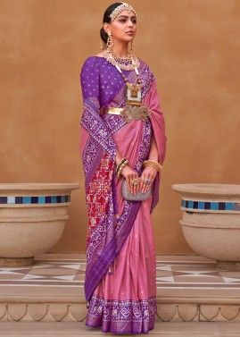 Pink ZarI Woven Saree In Patola Silk