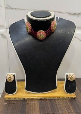 Pink Kundan Studded Choker Necklace Set