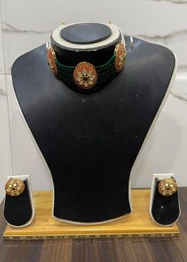 Green Kundan Work Choker Necklace Set