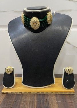 Green Kundan Work Choker Necklace Set