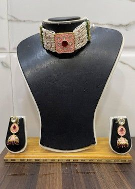 Multicolored Kundan Work Choker Necklace Set