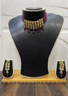 Magenta Kundan Work Choker Necklace Set