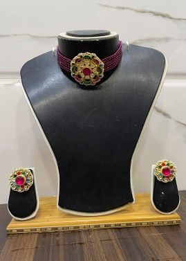Multicolored Stone Studded Choker Necklace Set