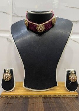 Magenta Choker Necklace Set In Stone Work