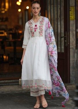 Readymade White Embroidered Pant Suit Set