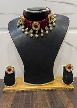 Purple Stone Studded Choker Necklace Set