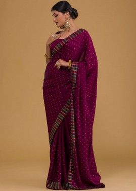 Magenta Classy Embroidered Saree In Georgette