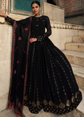 Black Embroidered Anarkali Suit Set