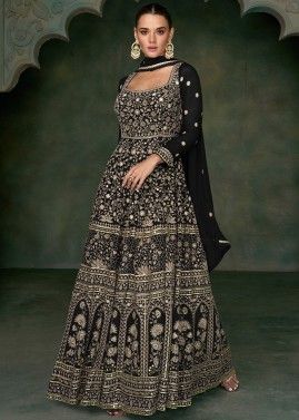 Black Readymade Embroidered Anarkali Suit