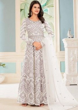 White Embroidered Anarkali Suit Set
