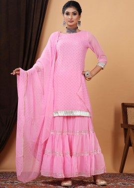 Readymade Pink Hand Block Print Sharara Suit