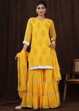 Readymade Yellow Hand Block Print Sharara Suit