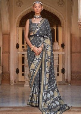 Grey Traditional Saree Banarasi Silk